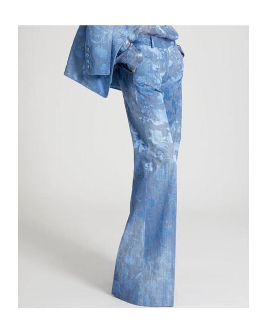 Ermanno Scervino Blue Floral Motif Palazzo Trousers