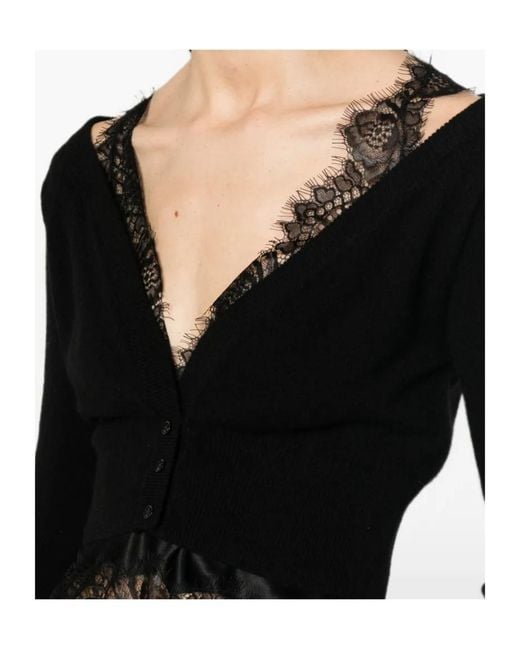 Ermanno Scervino Black Lace-Trim Button-Up Cardigan