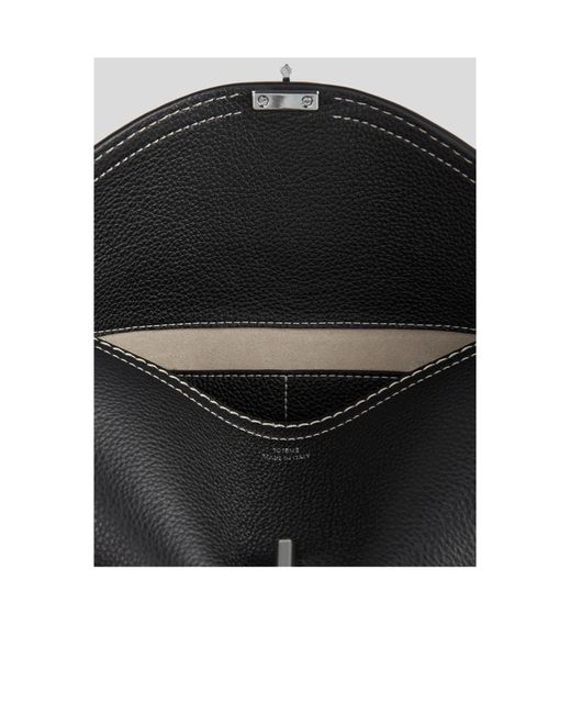 Totême  Black Totême Logo Plaque Foldover Top Handle Bag