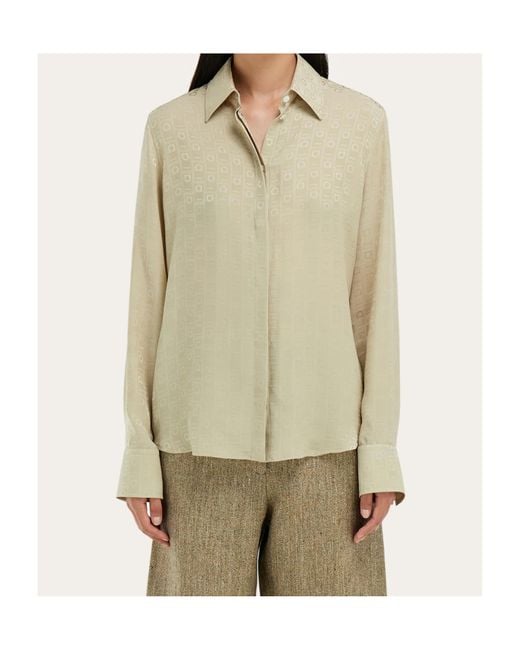 Ferragamo Natural Ferragamo Monogram Silk Shirt