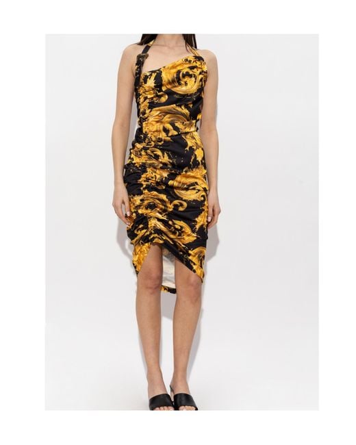 Versace Jeans Metallic Couture Baroque One-Shoulder Dress