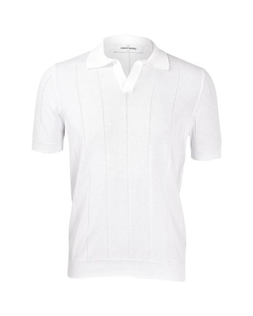 Gran Sasso White Short-Sleeved Knitted Polo Shirt for men