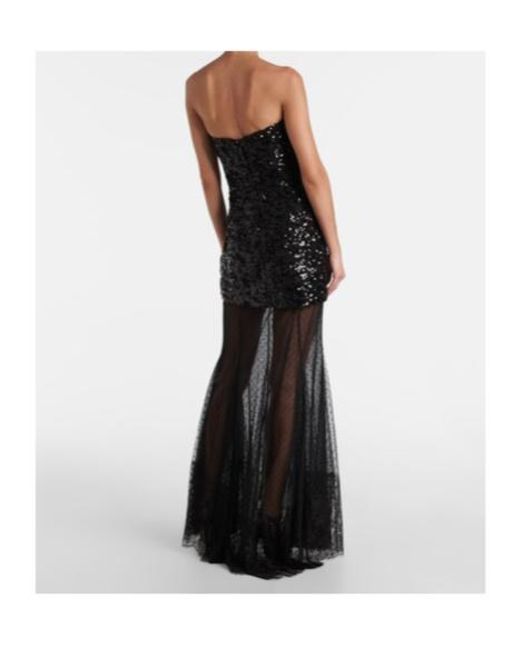 Rebecca Vallance Black Diana Sequined Mesh-Trimmed Gown