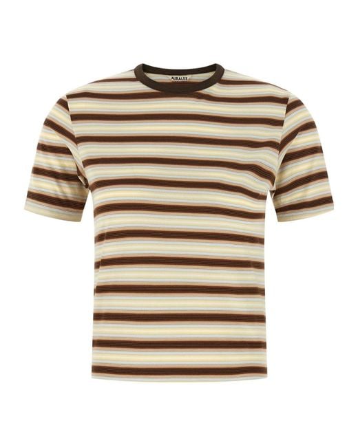 Auralee White Gradient Striped T-Shirt