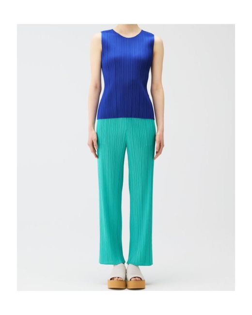 Pleats Please Issey Miyake Green Straight-Leg Pleated Trousers