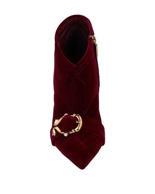 Dolce & Gabbana Red Velvet Ankle Boots