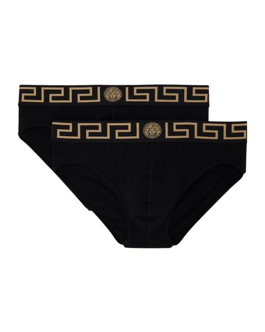 Versace Black Greca-Detailed Pack Of Two Boxer Briefs for men