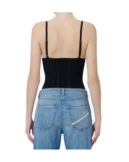 Elisabetta Franchi Black Pointelle Bodysuit Knitted Top