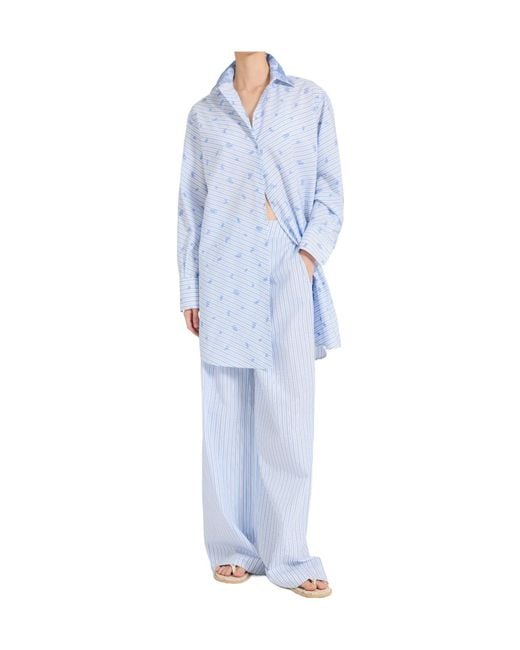 Ermanno Scervino Blue Lace-Collar Stripe-Print Shirt