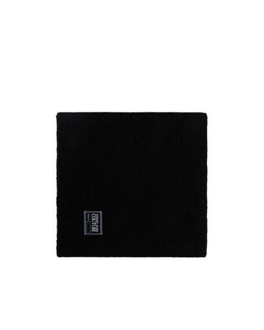 Versace Jeans Black Couture Logo Patch Ribbed-Knit Scarf for men