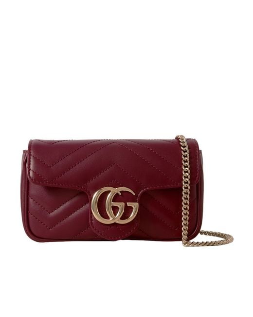 Gucci Red Gg Marmont Matelassé Super Mini Shoulder Bag