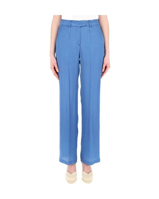 Semicouture Blue Tailored Wide-Leg Pants