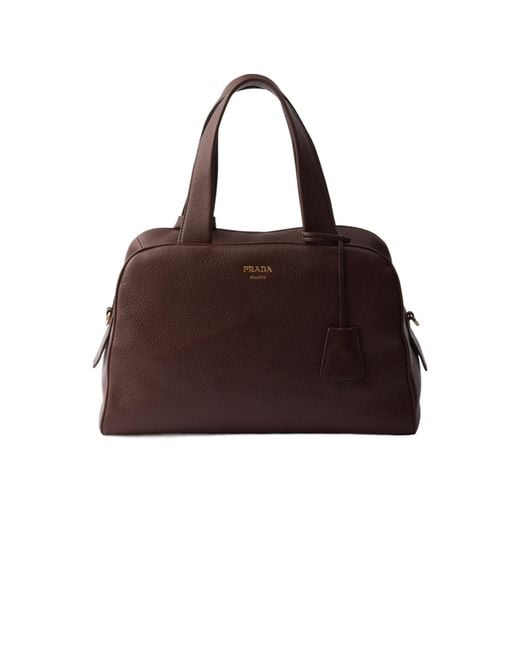 Prada Brown Logo-Printed Zipped Tote Bag