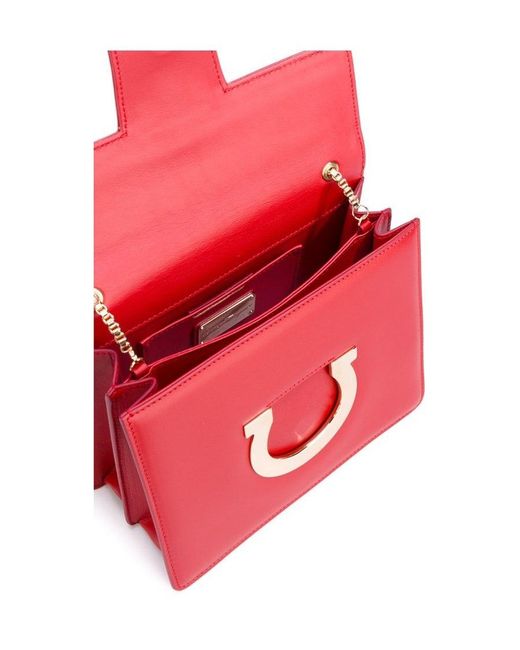 Ferragamo Red Logo Chain Shoulder Bag