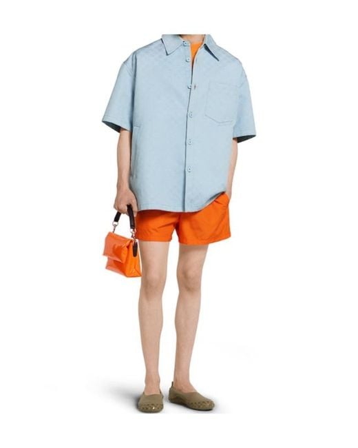Gucci Blue Oversize Gg Short-Sleeve Shirt for men