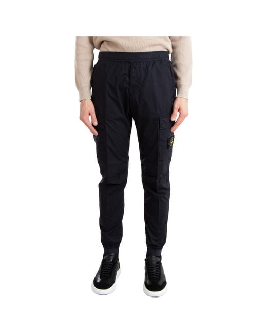 Stone Island Blue Compass Patch Tapered-Leg Cargo Pants for men