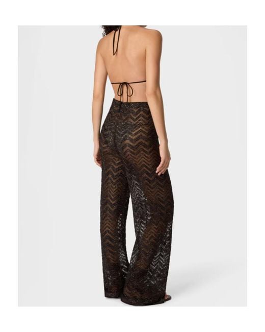 Missoni Brown Wide Fishnet Trousers With Zigzag Pattern And Sequins
