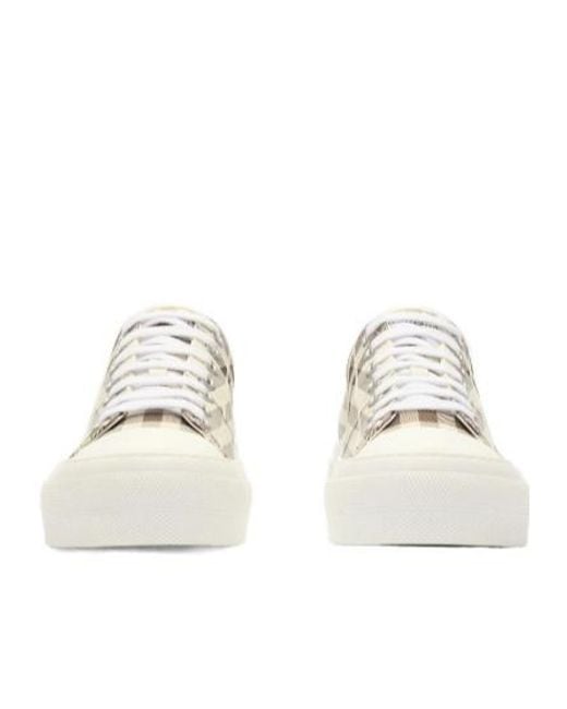 Burberry White Checked Lace-Up Sneakers