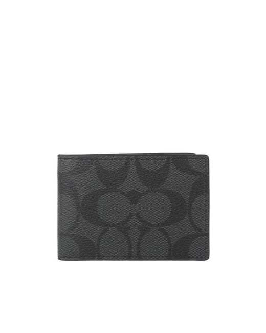 COACH Black Logo Foldover Card Holder for men