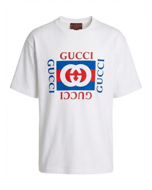 Gucci White Logo Printed Crewneck T-Shirt for men