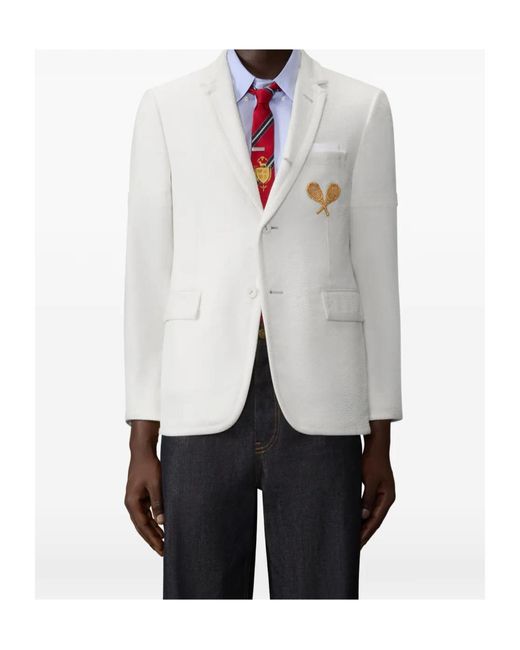 Thom Browne White Embroidered Blazer for men