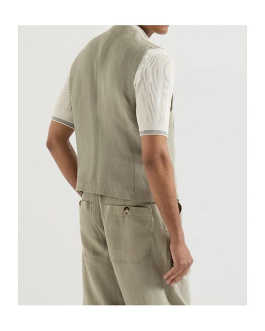 Brunello Cucinelli Gray Linen Micro Chevron Waistcoat for men