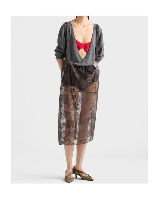 Prada Multicolor Chantilly Lace Midi-Skirt With Suspender Straps
