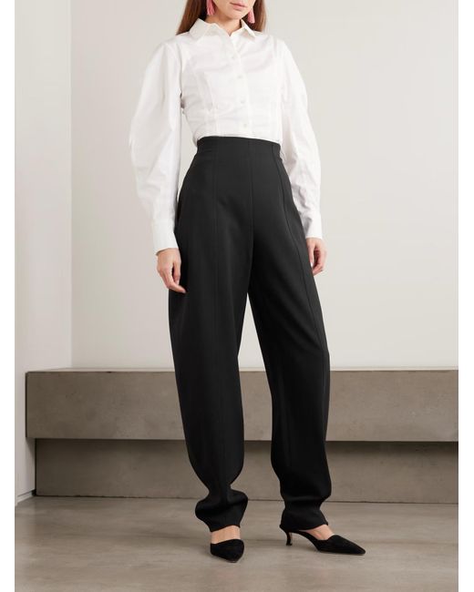 Carolina Herrera Black Isla Wool-Blend Barrel-Leg Pants