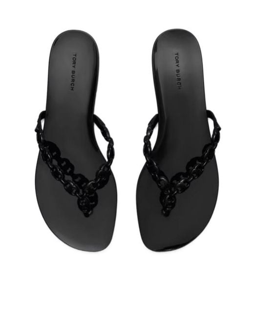 Tory Burch White Chain Thong Flat Sandals