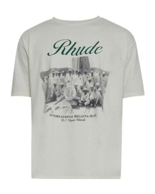 Rhude Gray Logo Printed Crewneck T-Shirt for men