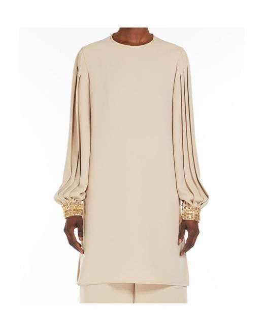 Max Mara Natural Quadro Crewneck Pleated Top