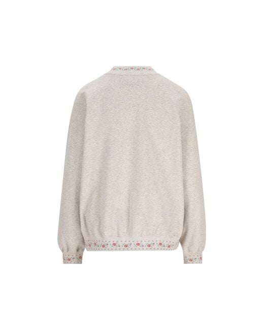 Chloé White Chloé Floral Trim Knitted Sweater