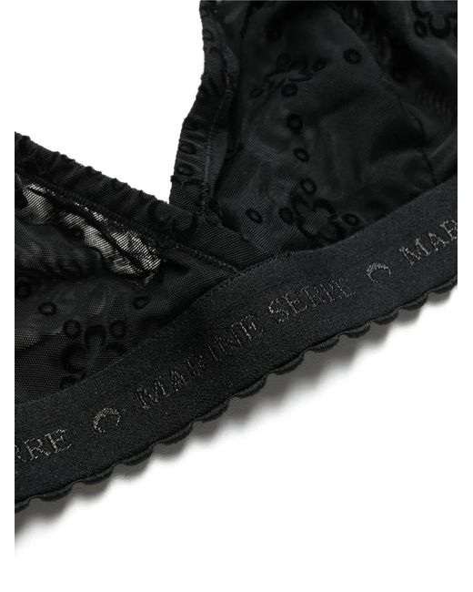 MARINE SERRE Black Logo Flocked Mesh Bra