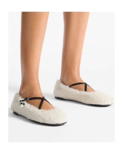 Jimmy Choo White Eleri Shearling Ballerina Flats