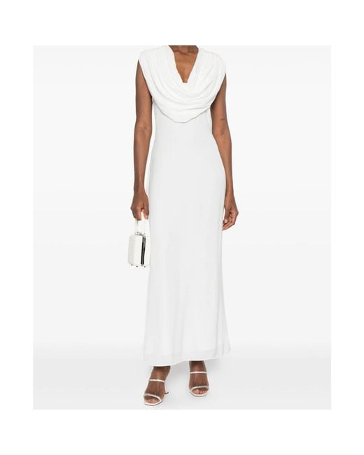 ROTATE BIRGER CHRISTENSEN White Waterfall Draped Maxi Dress