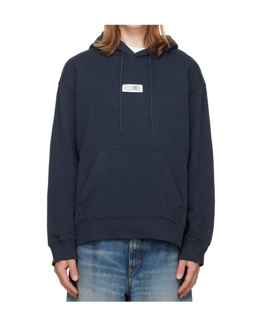 MM6 by Maison Margiela Blue Unbrushed Cotton Hoodie for men
