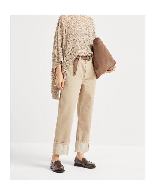 Brunello Cucinelli Natural Dyed Sparkling Denim Cropped Trousers