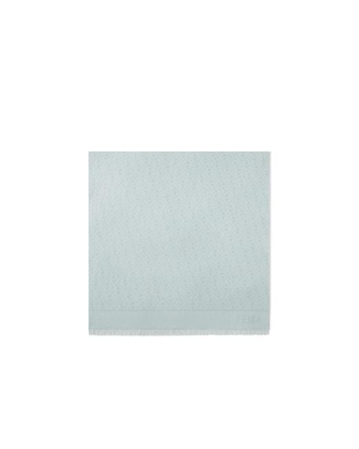 Fendi Blue Ff-Jacquard Frayed Edge Scarf