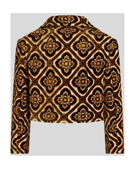 Etro Brown Geometric-Printed Buttoned Cropped Jacket