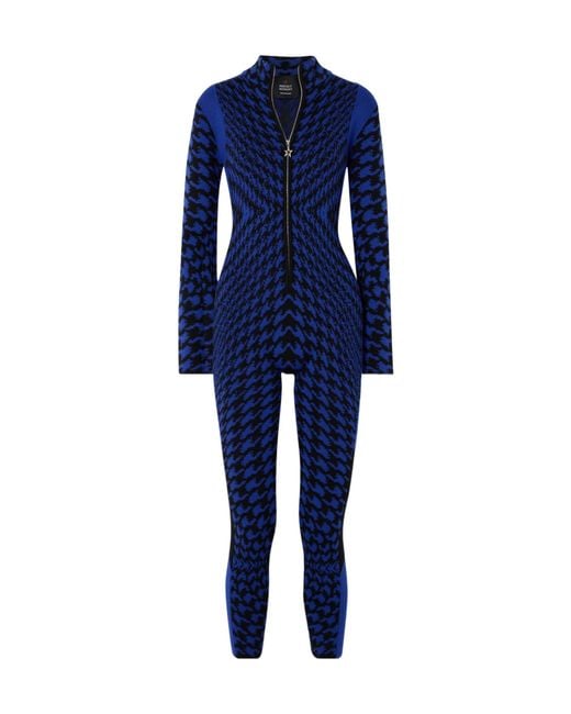 Perfect Moment Blue Johnnie Walker Bella Houndstooth Intarsia Merino Wool Ski Jumpsuit