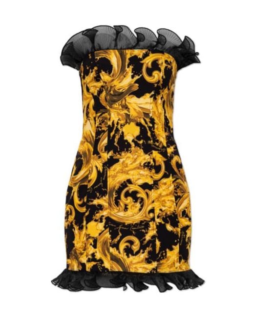Versace Jeans Yellow Couture Baroque Ruffled Mini Dress