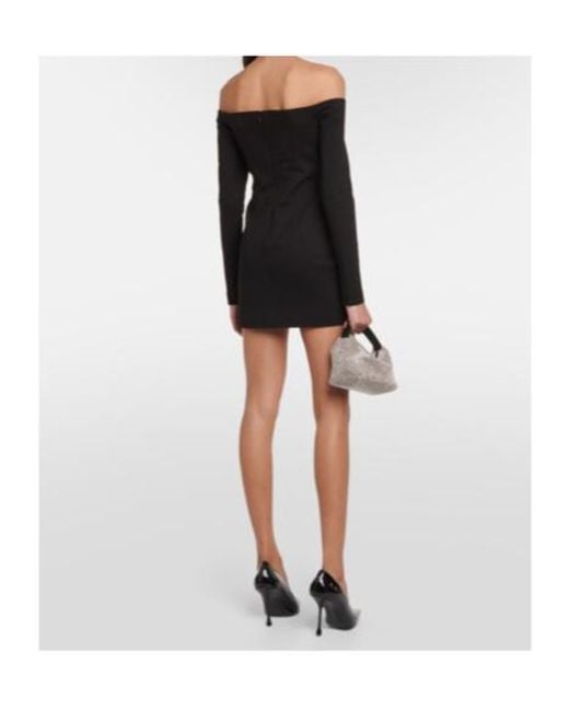 Area Black Crystal-Embellished Off-Shoulder Minidress