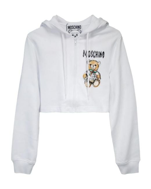 Moschino White Teddy Bear Zipper Hooded Long-Sleeved Zipper Sweater