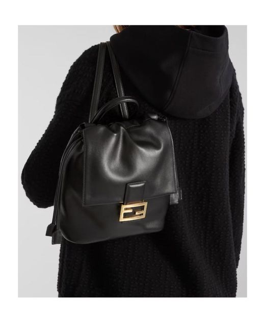 Fendi Black Ff Clasp Drawstring Backpack