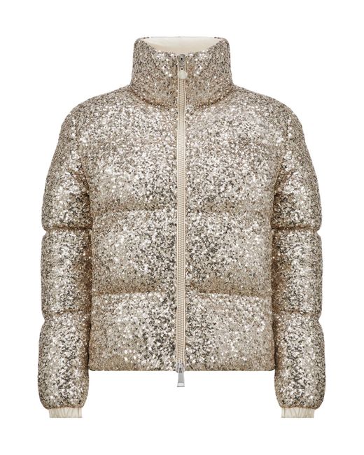 Moncler Gray Anternes Sequin-Embroidered Short Down Jacket