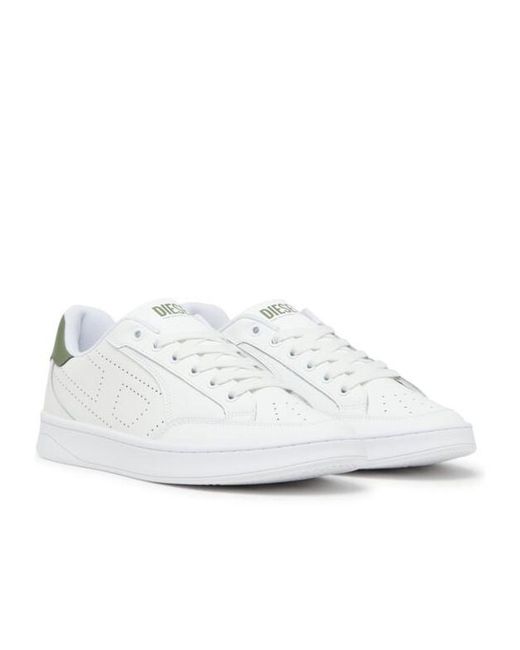 DIESEL White S-Dakota-Leather Sneakers With Perforated Logo for men