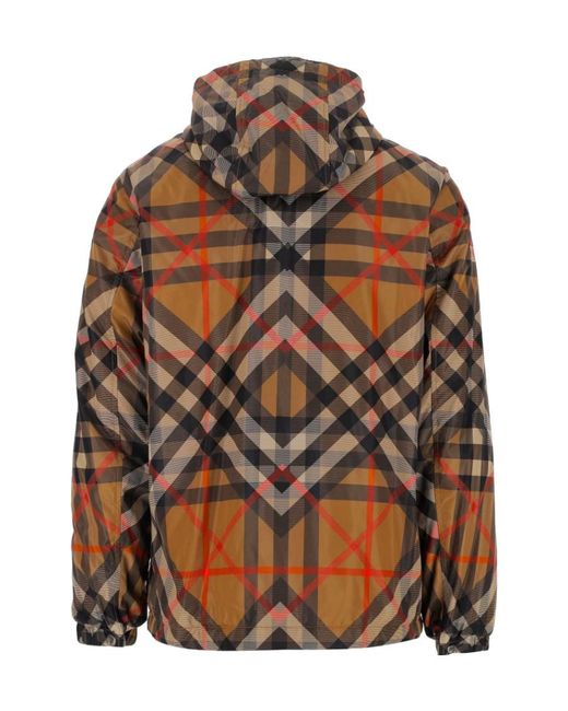 Burberry Brown Plaid Drawstring Hooded Jacket for men