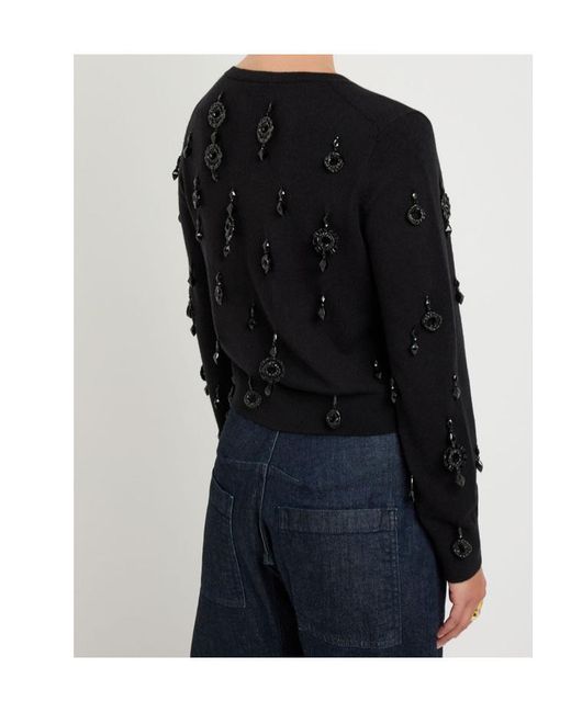 Tory Burch Black Embellished Wool And Cashmere-Blend Cardigan