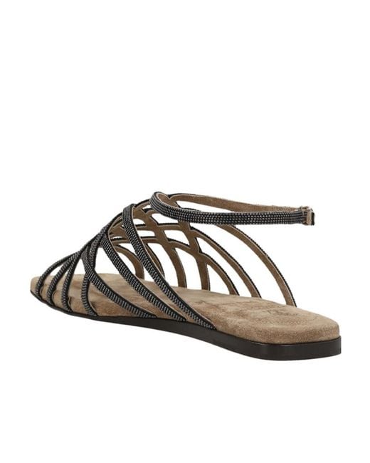 Brunello Cucinelli Brown Monile Ankle Strap Sandals