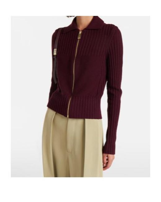 Victoria Beckham Purple Wool And Cashmere-Blend Zip-Up Cardigan